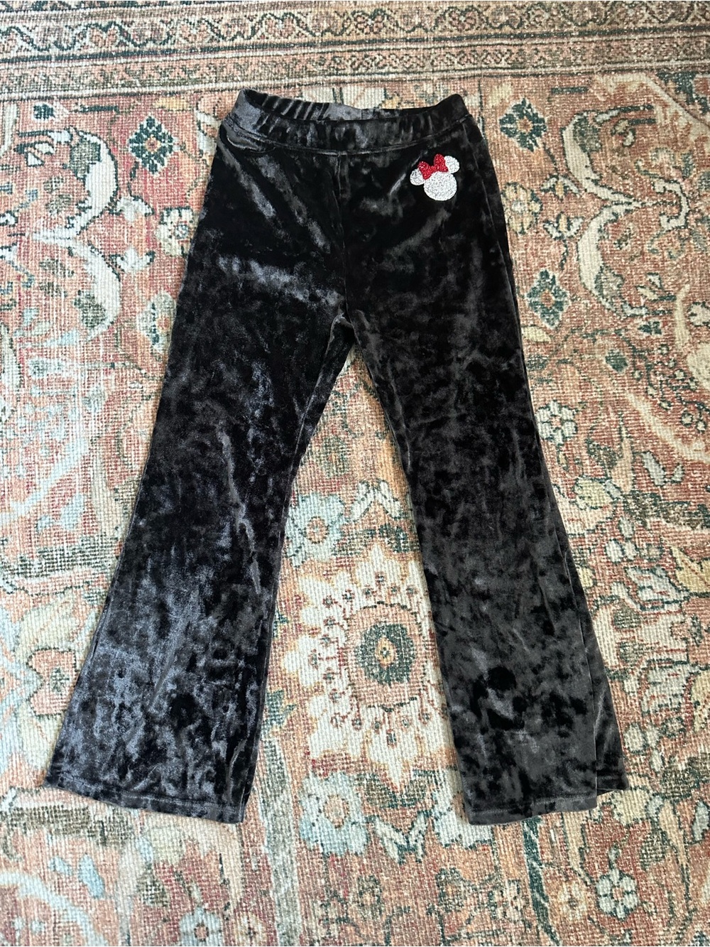 Disney Black Velvet Girls Pants with Sequin Minnie Accent